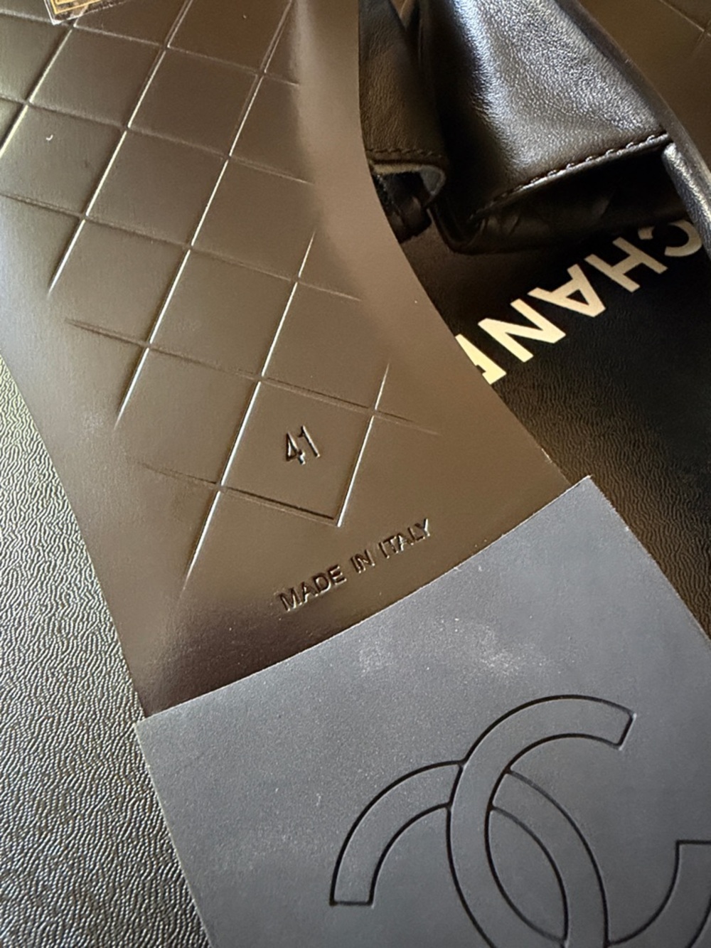 CHANEL Black Turn Lock Quilted Leather Slides - Picture 7 of 8